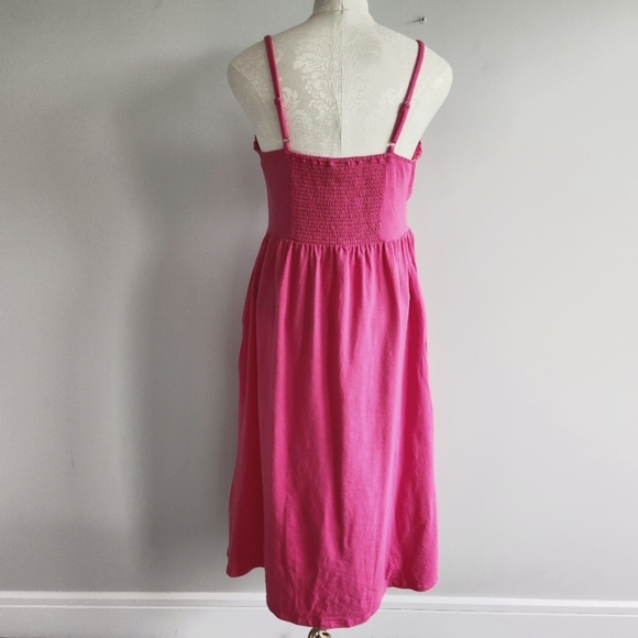 Pink Milkmaid Spaghetti Strap Tank Midi Dress Cotton Cottagecore Size Medium - Picture 3 of 11